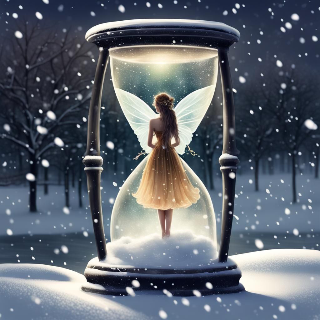 Enchanted Fairy Trapped in Snowy Hourglass