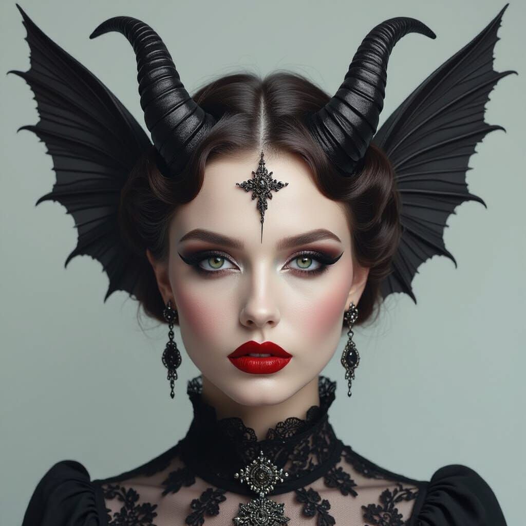 Angel Demon Woman Portrait in Gothic Surreal Style