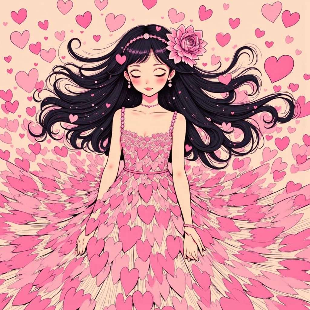 Girl in Heart Dress, Dreamy Digital Art