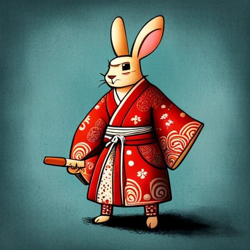 Samurai Rabbit on Parchment
