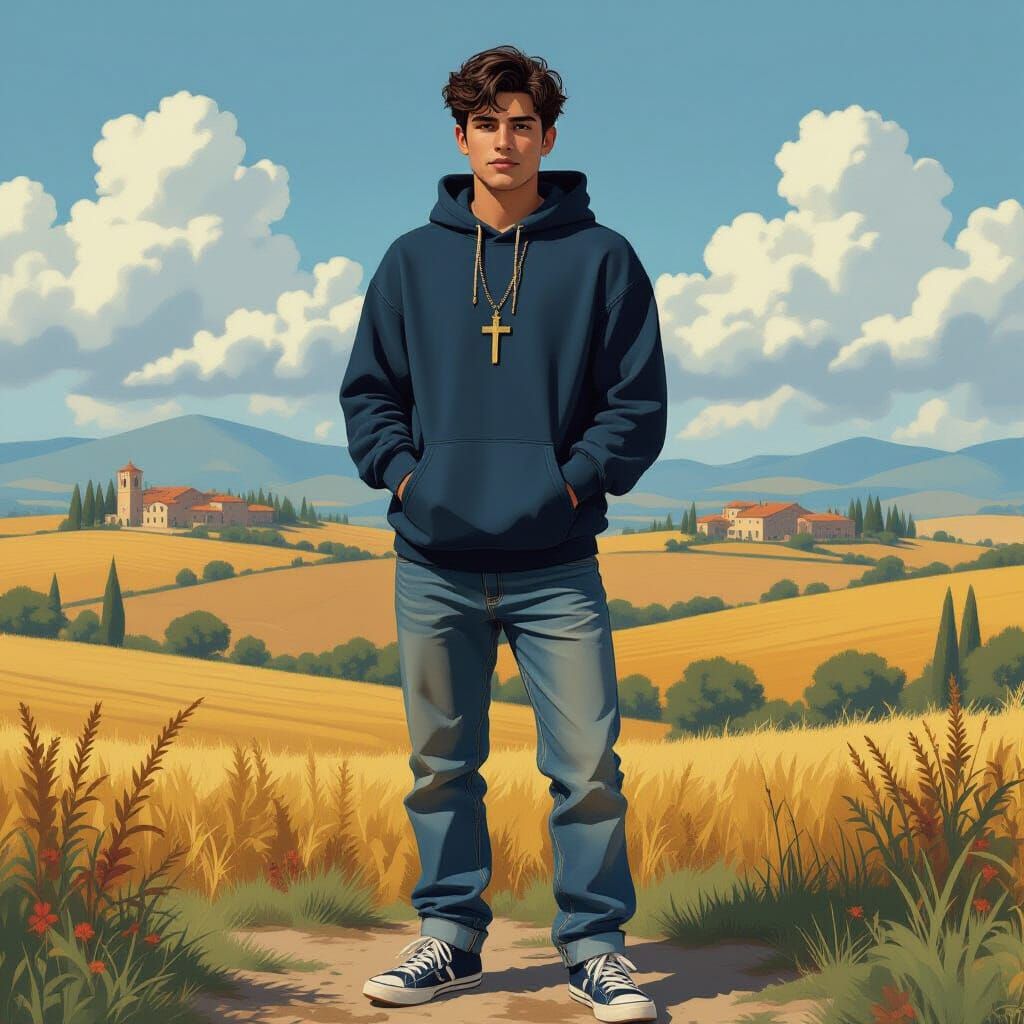 Realistic Portrait of Carlo Acutis with Computer