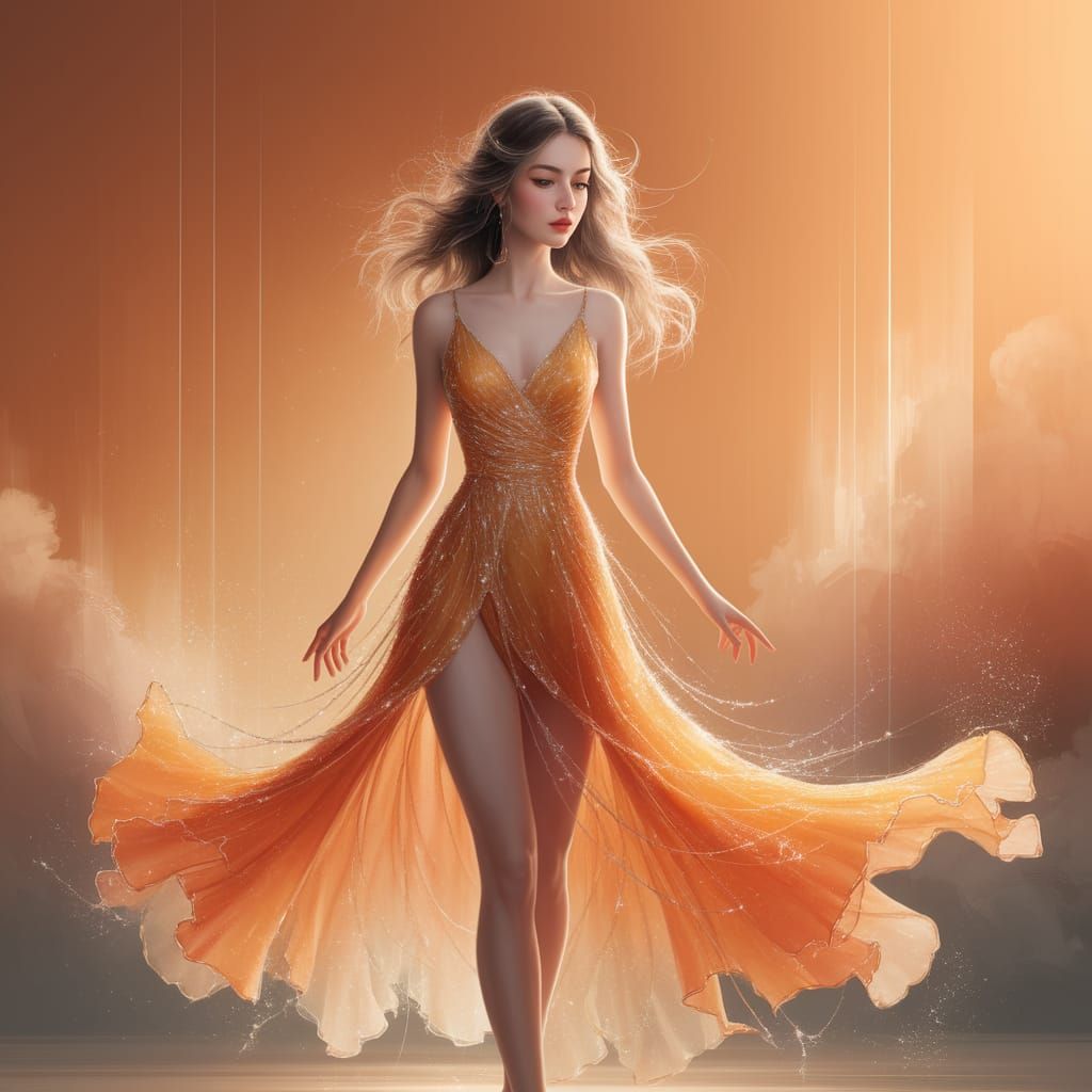 Ethereal Lady in Orange: Impressionistic Watercolor Portrait