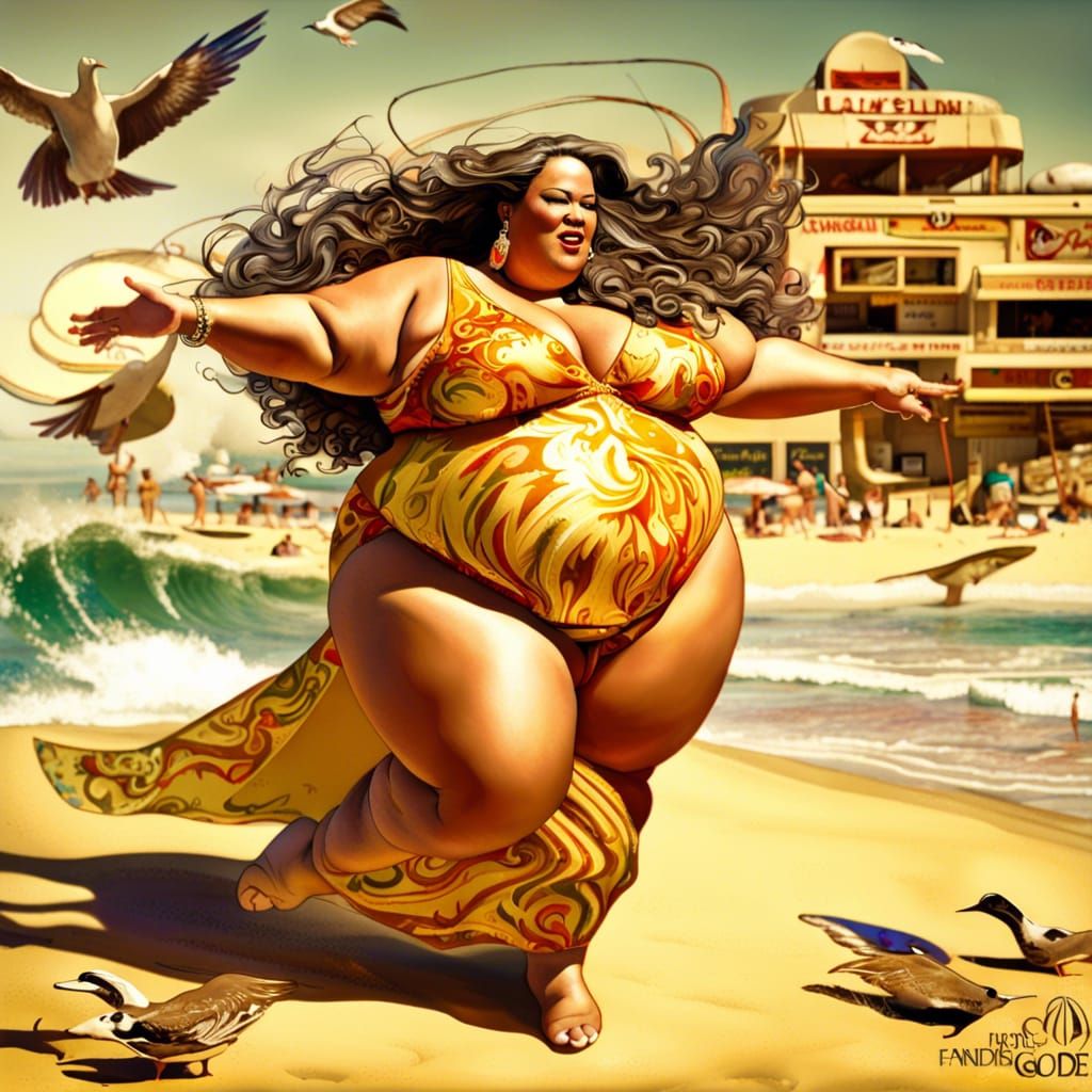 Plus Size Goddess in Vibrant Malibu Scene
