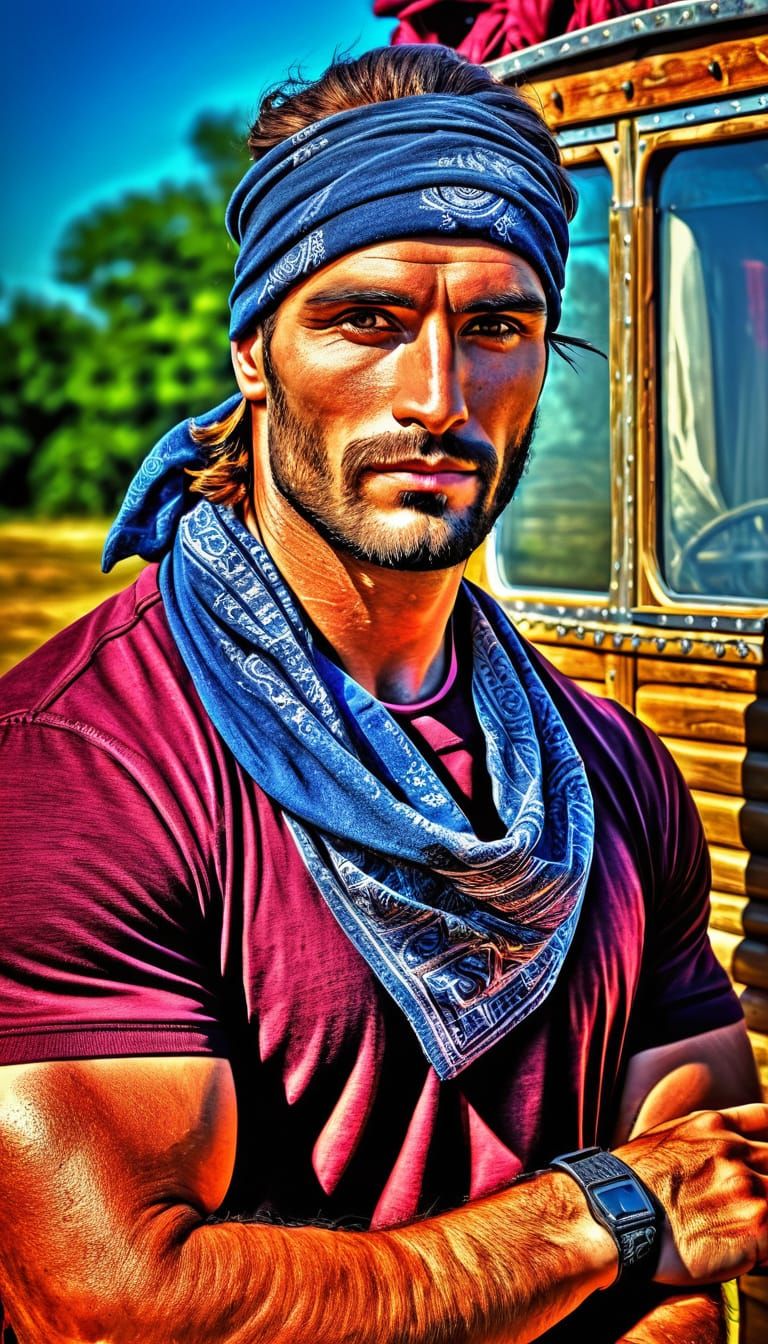 Handsome Gypsy Man with Wagon in Digital Art