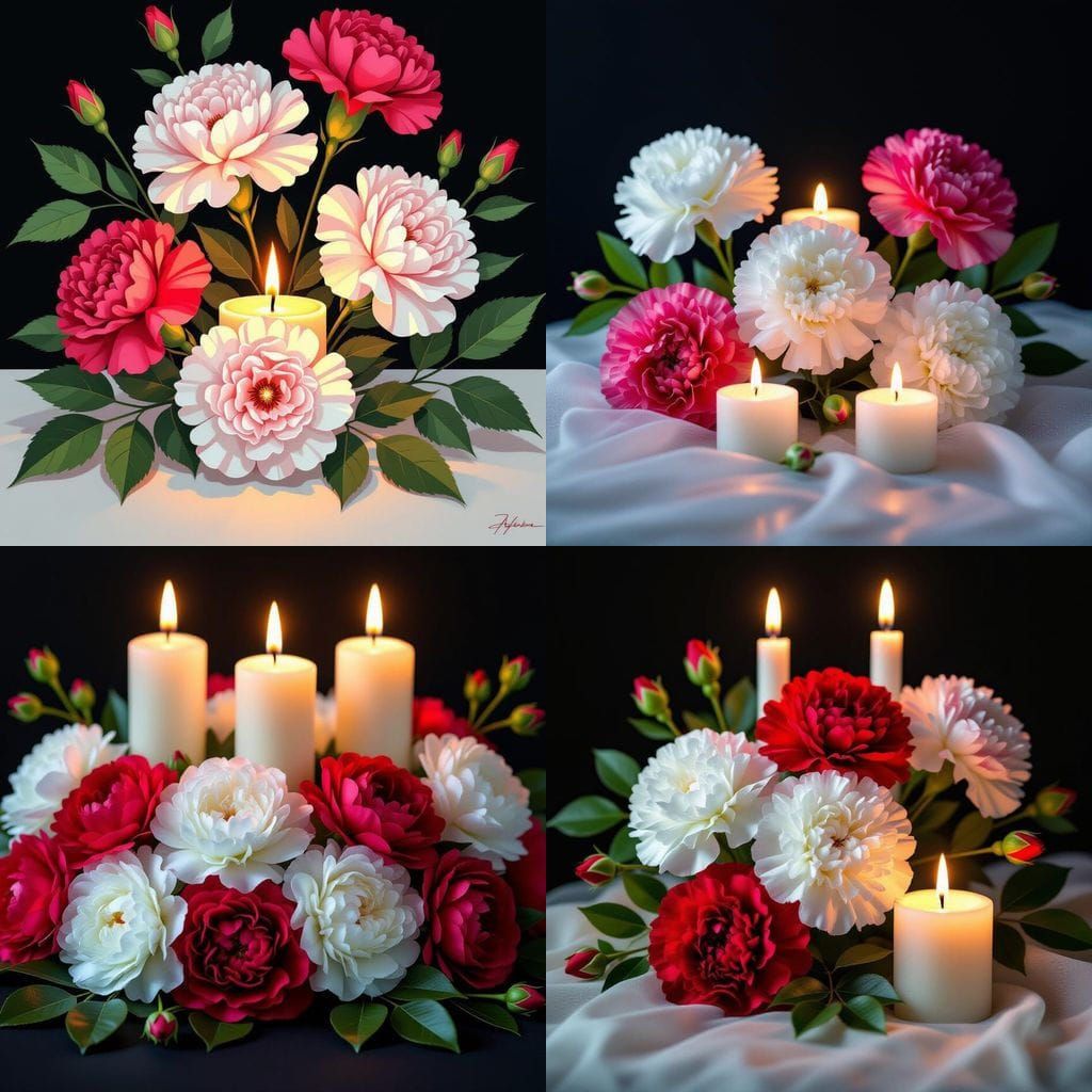 Romantic Tulle Carnations With Burning Candles