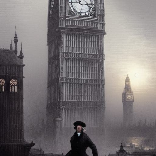 Timeless Gentleman Amidst Victorian London Clockwork
