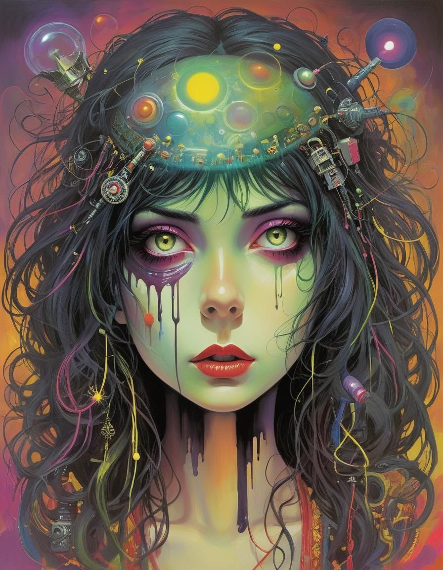 Vibrant Portrait of a Felt-Tipped Electric Child in an Acid-...