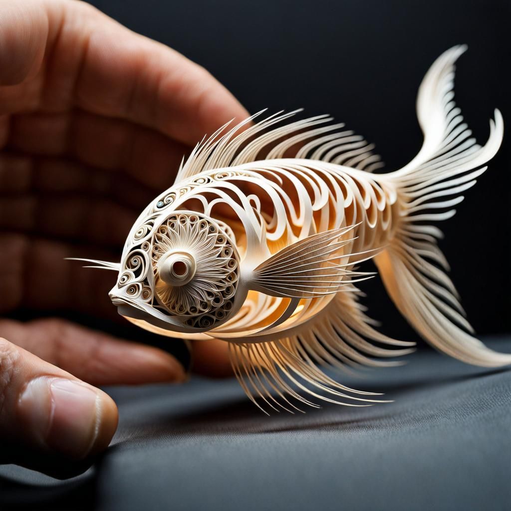 Intricately Detailed 3D Paper Art of a Tiny Fish by Haeckel