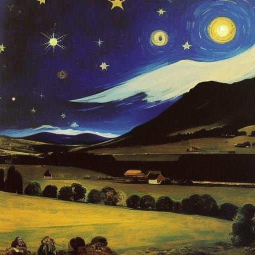 Cosmic Twilight in Starry Night Sky