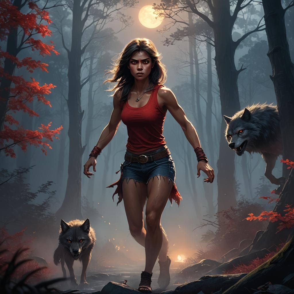 Fierce Werewolf Goddess Basks in Moonlit Glow