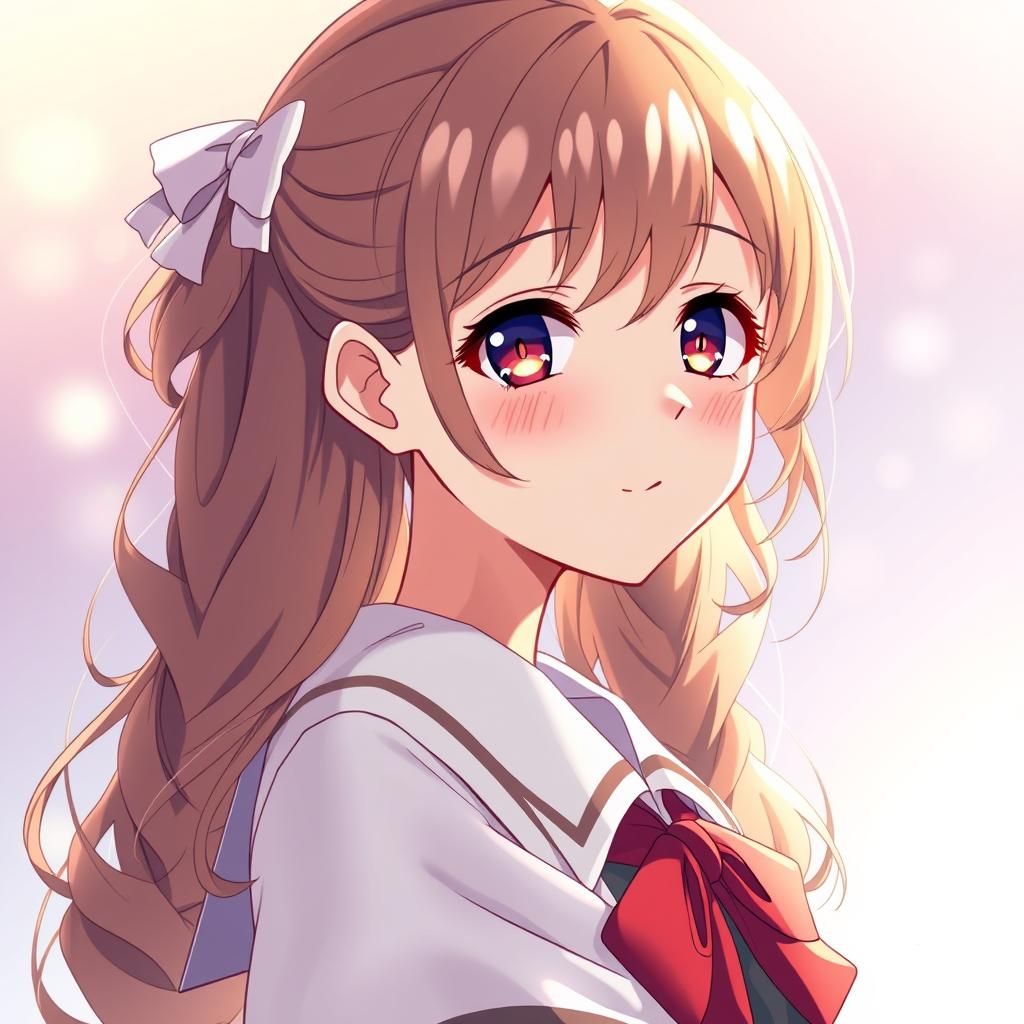 Sweet Shy Anime Schoolgirl in Soft Light