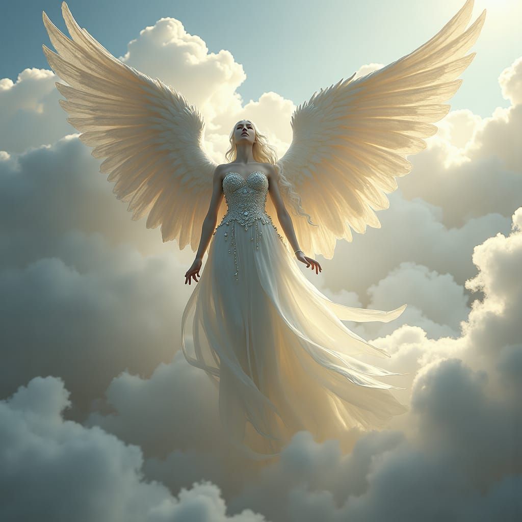 Ethereal Angel in Precious Stones, Radiant Wings
