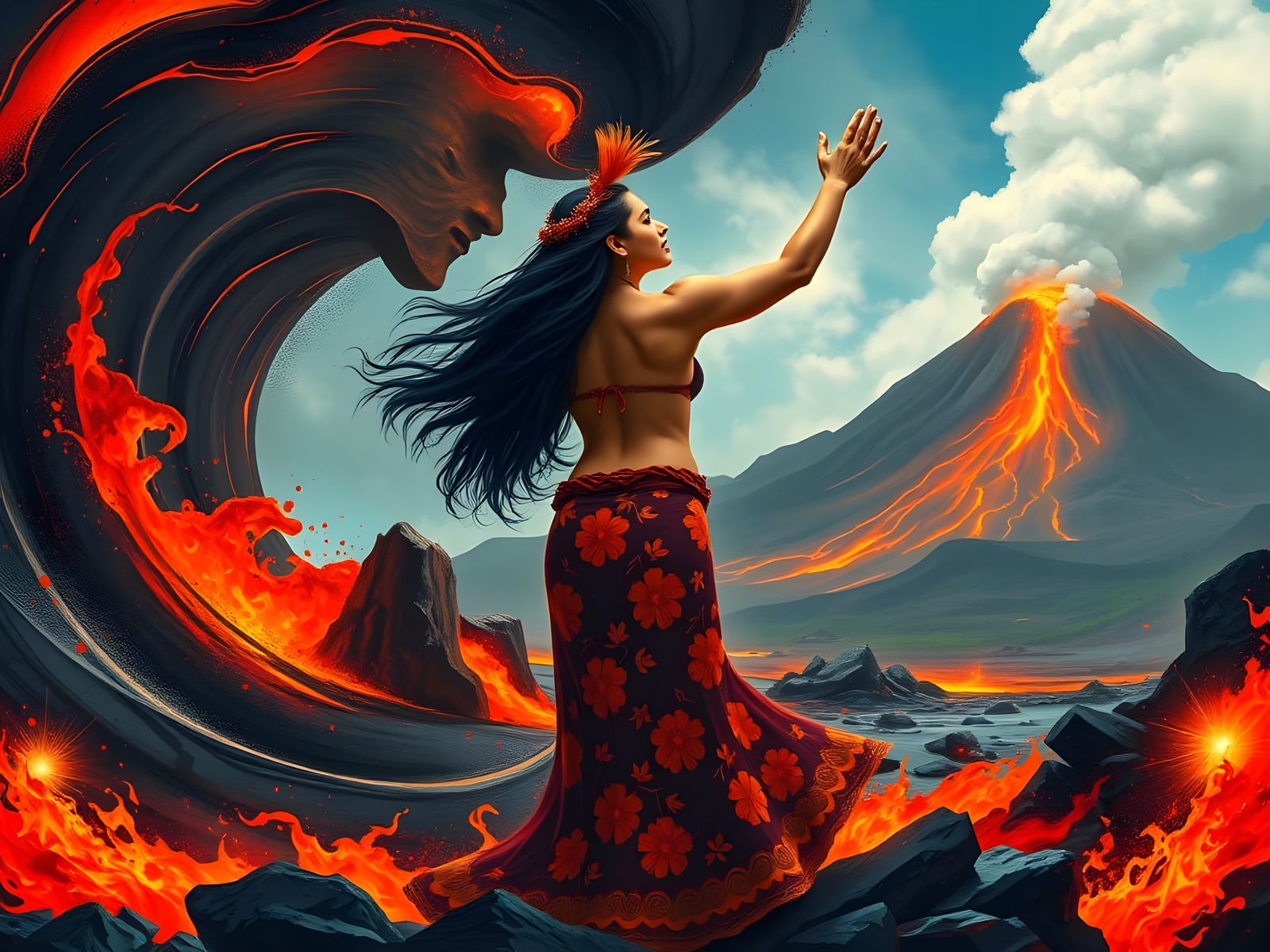 Hawaiian Goddess of Volcanoes and Fire in Traditional Hawaii...