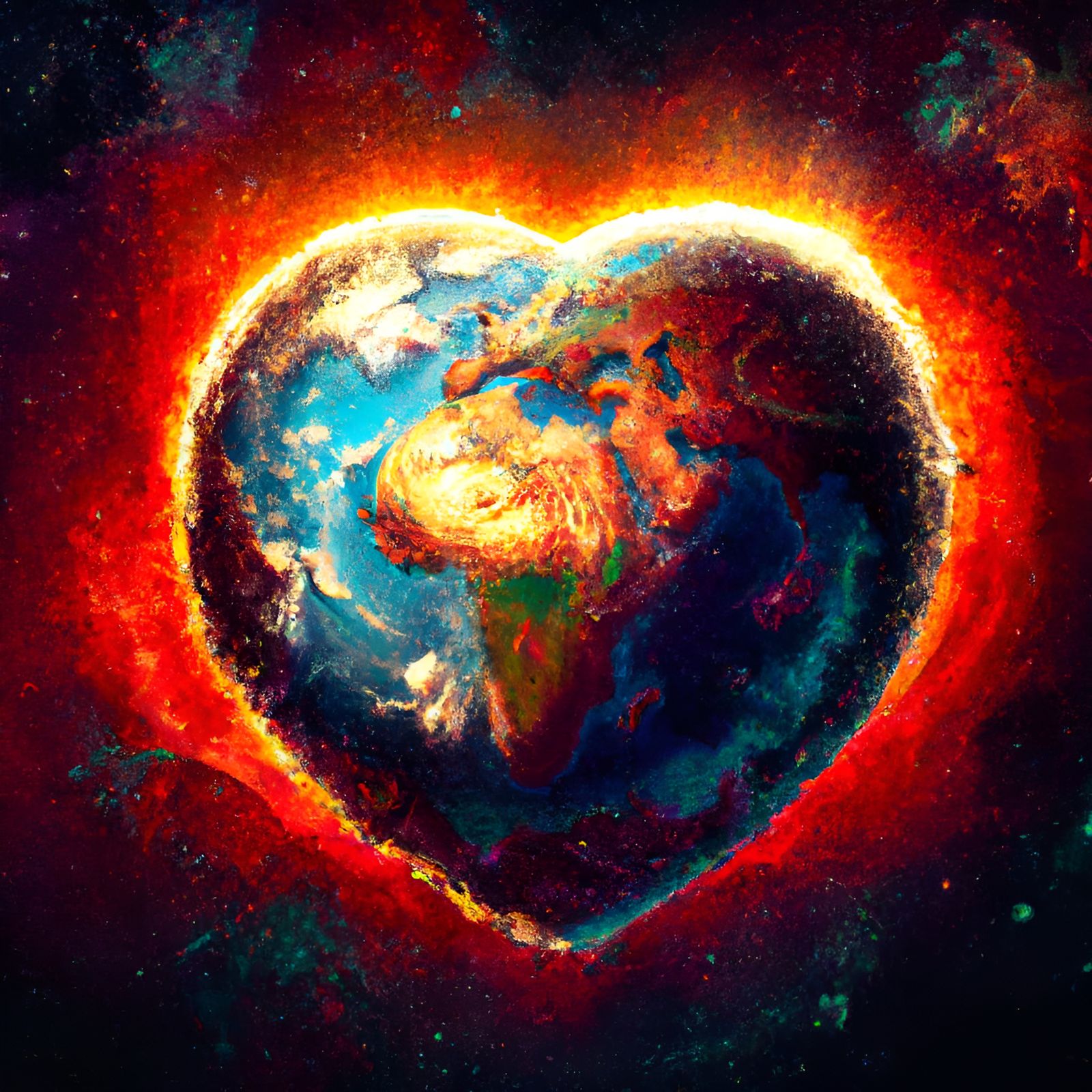 Heart Earth in Space: Splendid Digital Painting