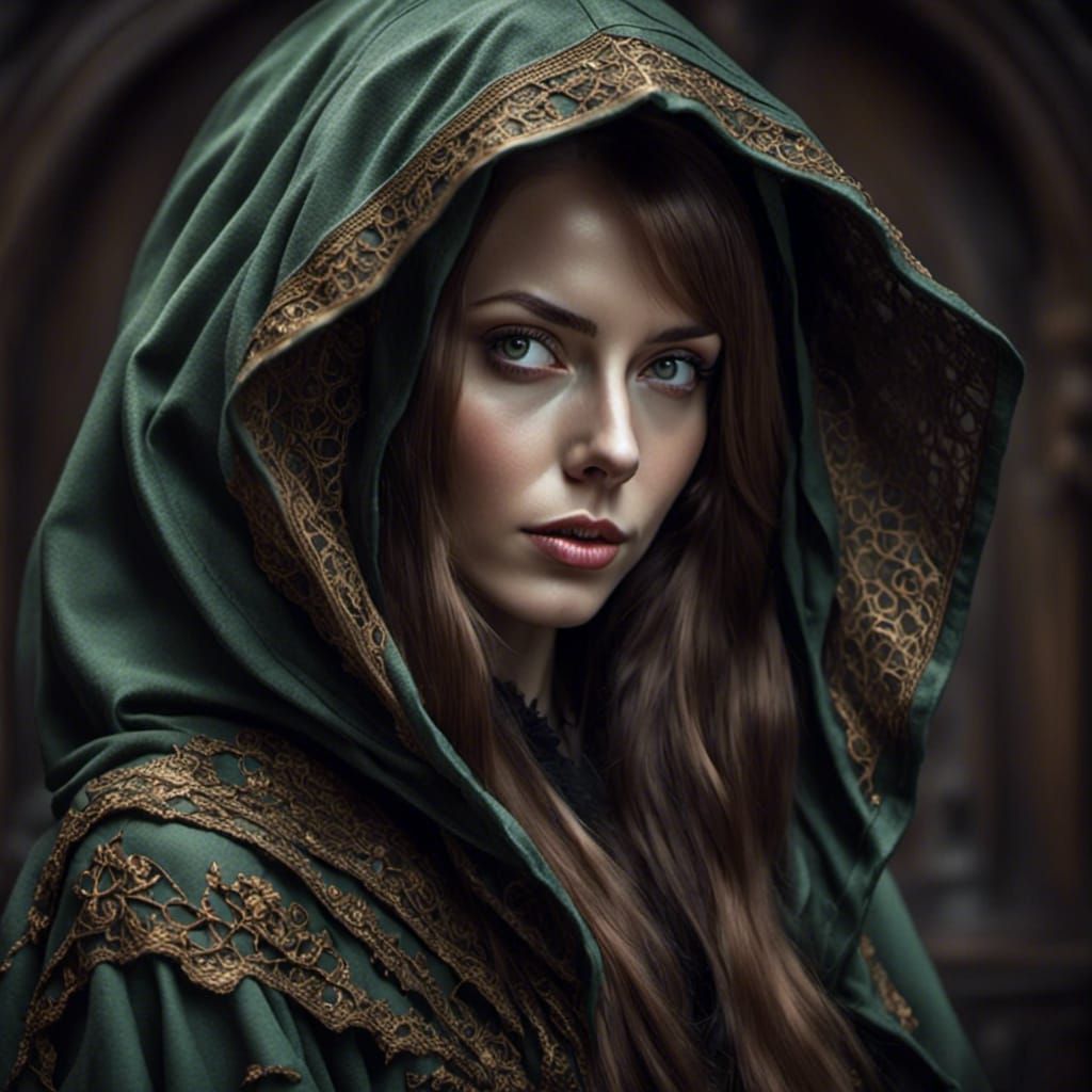 Enigmatic Alien Figure in Luxurious Medieval Fashion