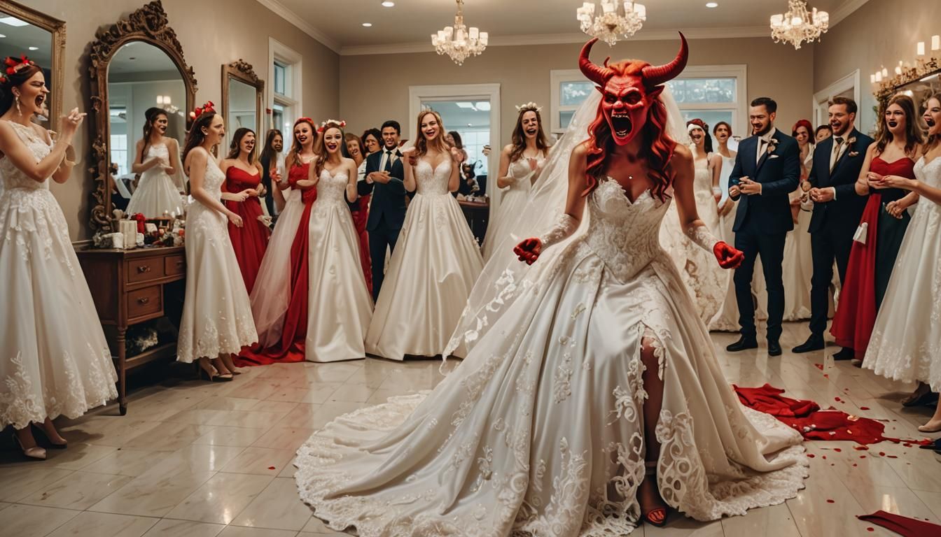 Angry Devil Bride in a Stunning White Wedding Gown