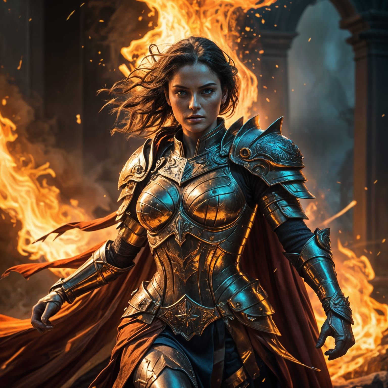 Majestic Warrior Queen Emerges from Battle in Vibrant Oil Pa...