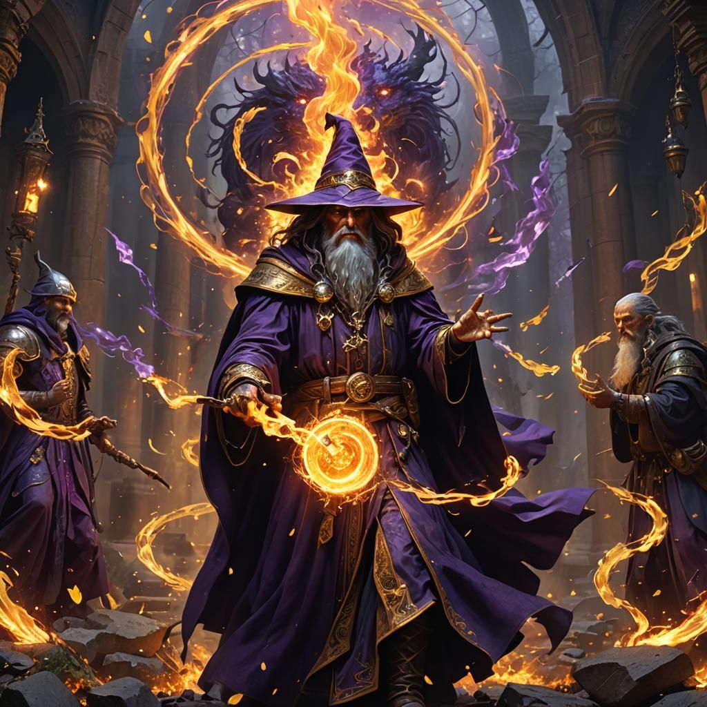Epic Dark Fantasy Wizard Unleashes Fiery Storm