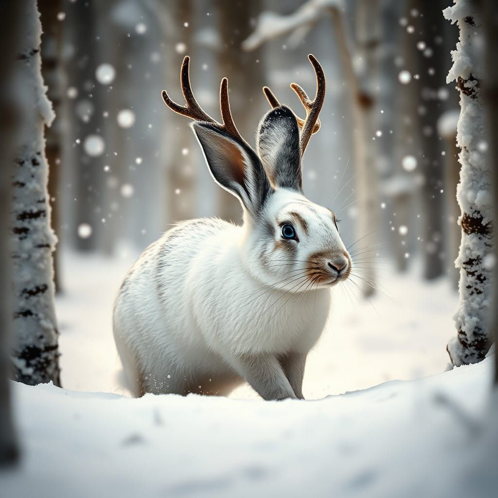 Ethereal White Rabbit in Majestic Winter Wonderland