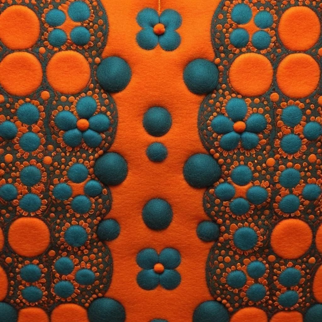 Intricate Yayoi Kusama-Inspired Textile Pattern in Deep Oran...
