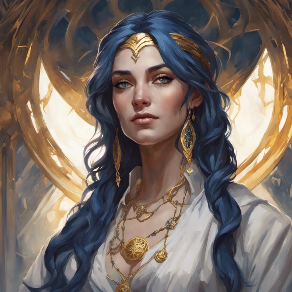 Half Elf Bard Goddess with Enchanted Golden Jewelry