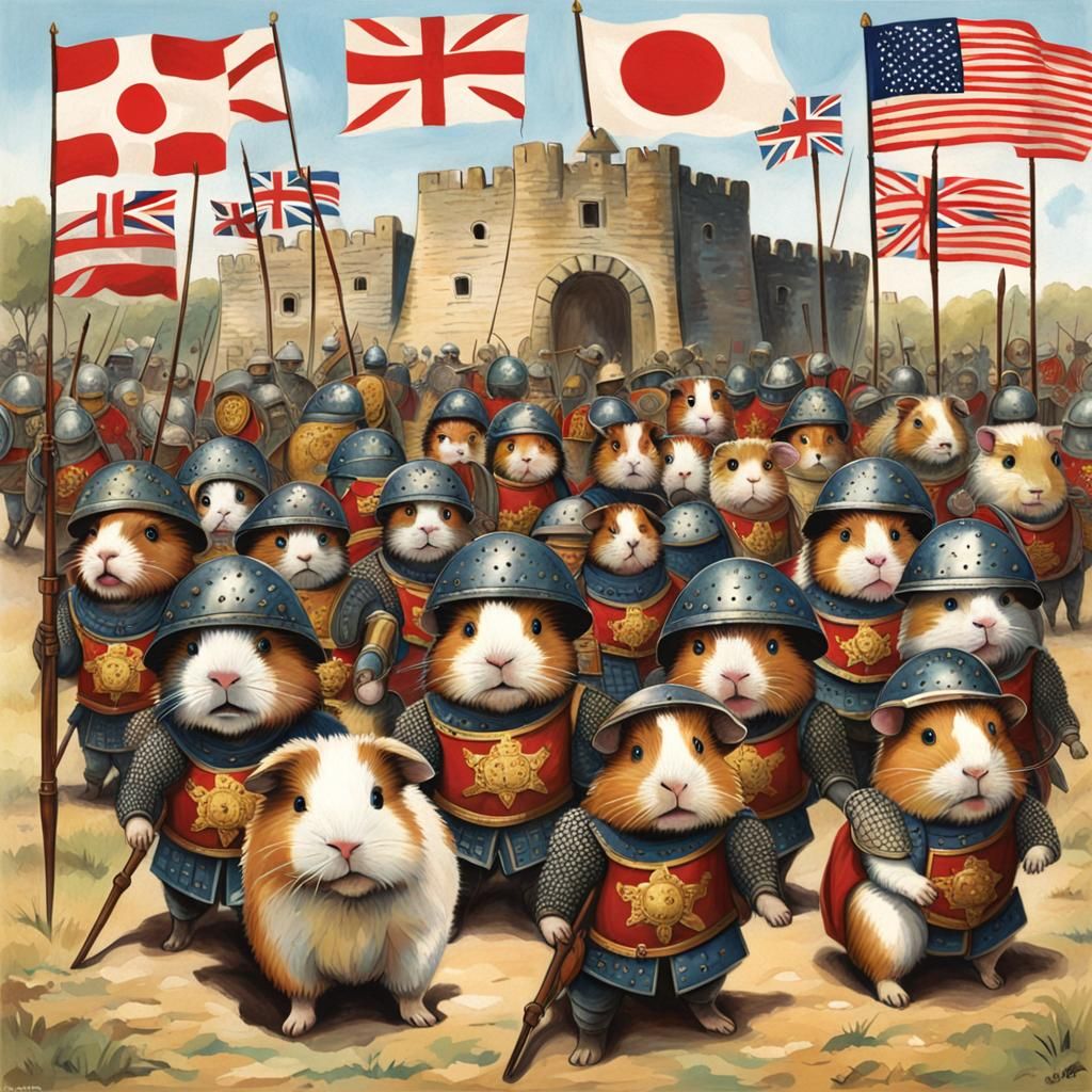 Mighty Guinea Pig Alliance Marches in Front of Fort Alamo