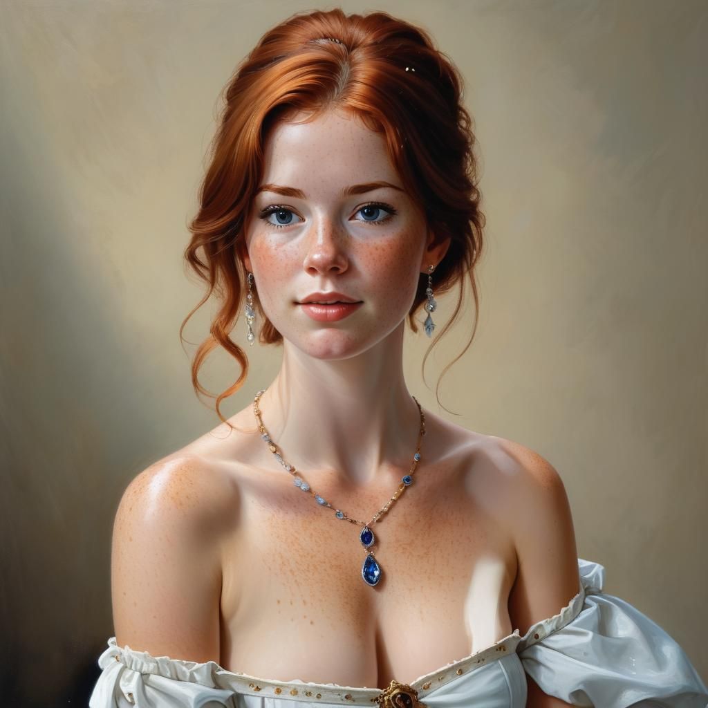 Exquisite Royal Princess with Auburn Hair and Necklace