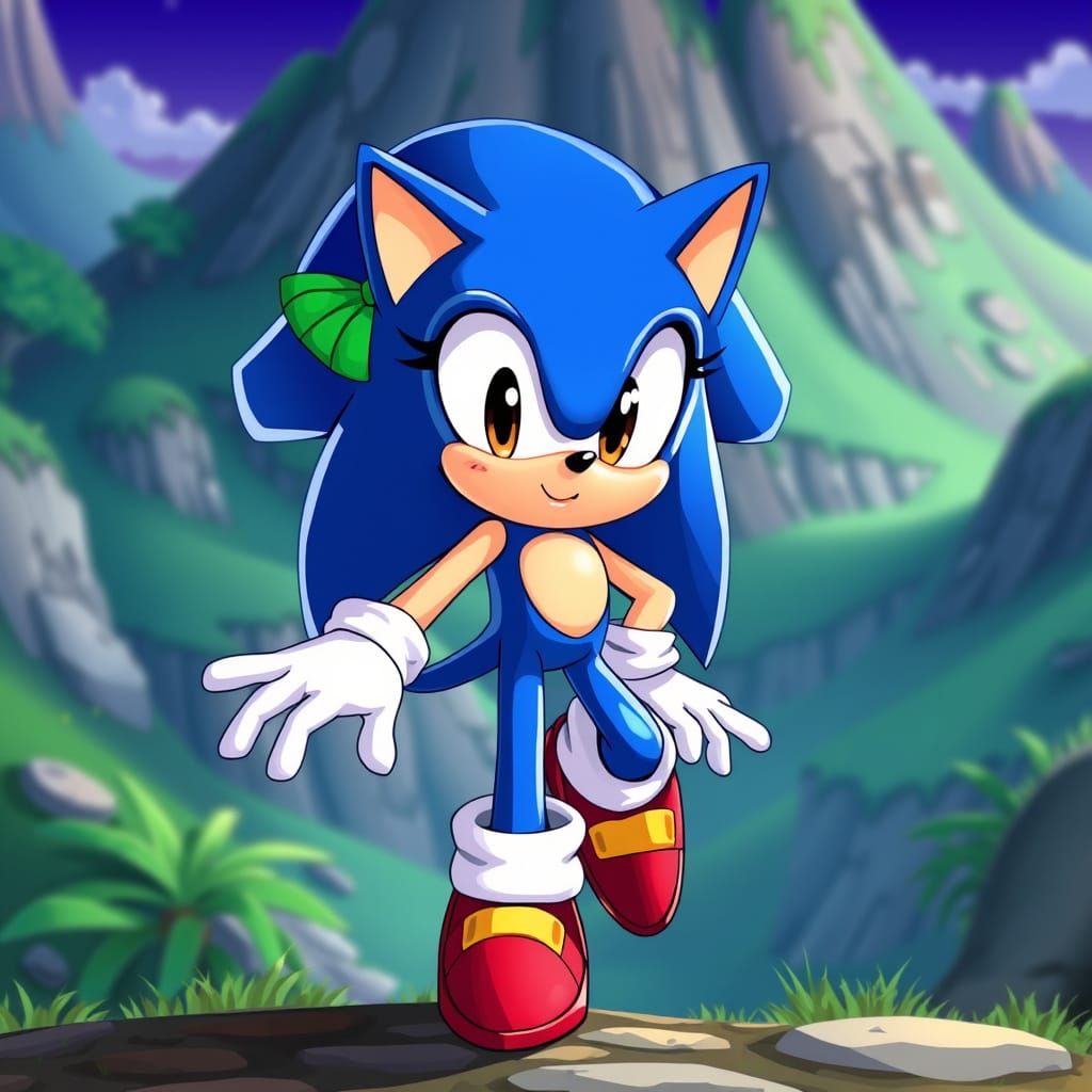 Cute Female Sonic in Green Hill Zone