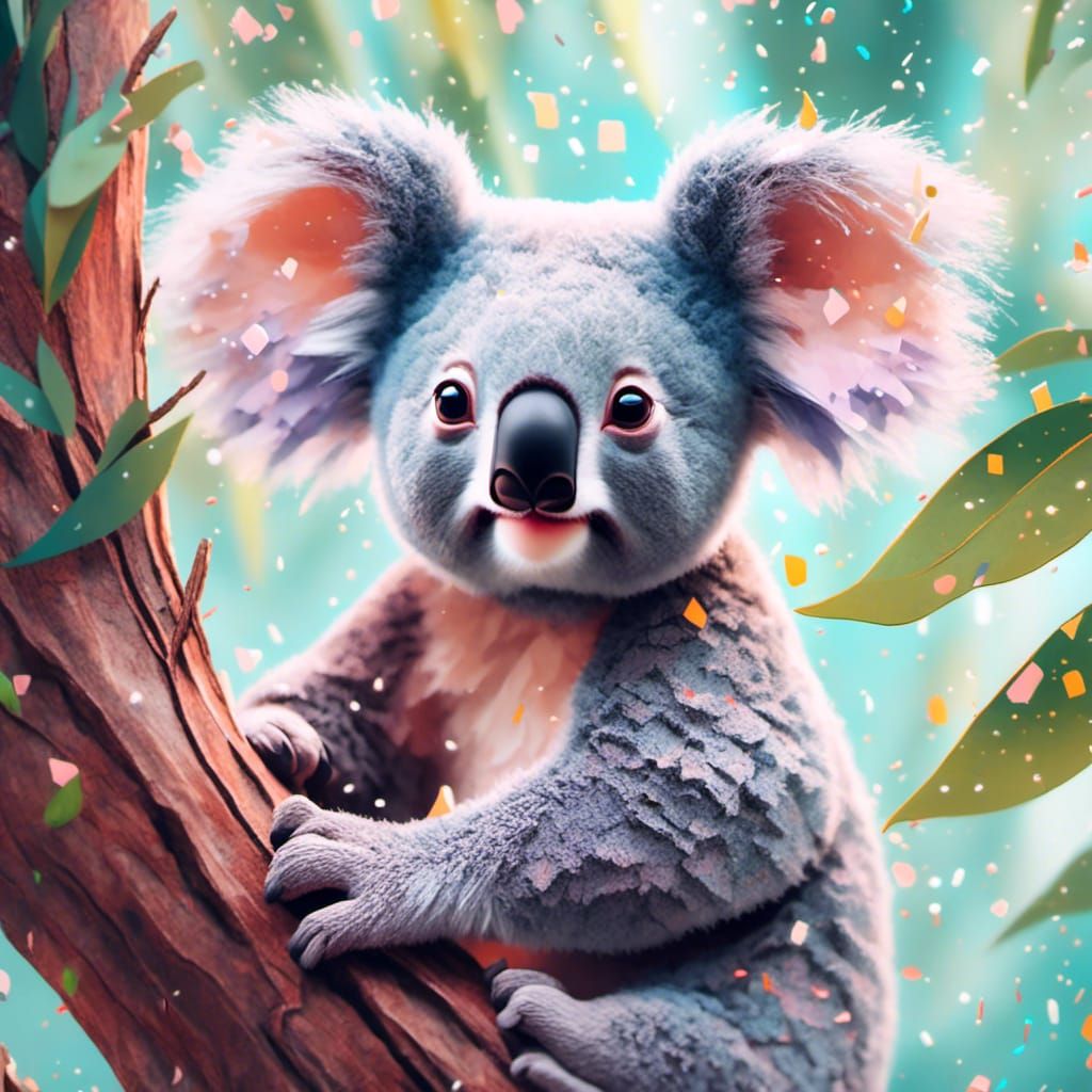 Whimsical Pastel Koala in Tree
