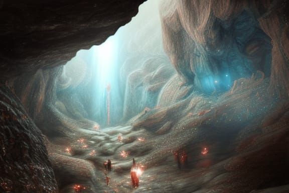 Radiant Cave Exit: Hyperrealistic Digital Art