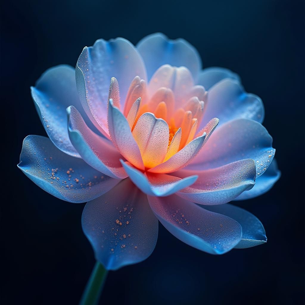 Glowing, Iridescent Flower in Deep Blue Haze