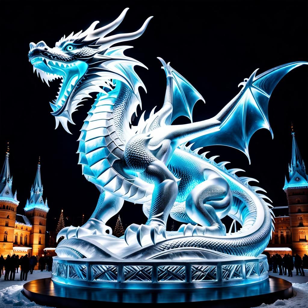 Ice sculpture of giant Dragon