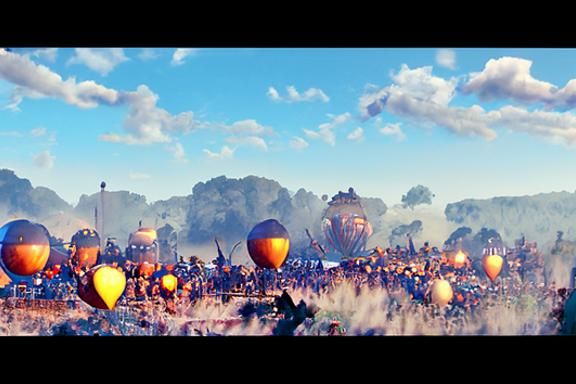 Steampunk Battle of Hot Air Balloons in Golden Hour