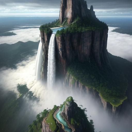 Majestic Waterfall Floods Earth in Vibrant Digital Art