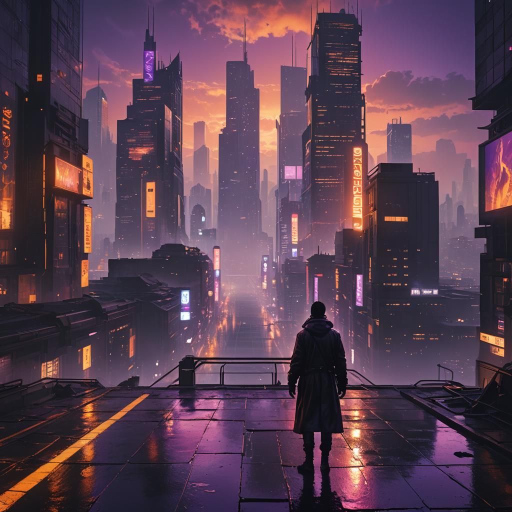 Lone Figure Dominates Futuristic Cityscape in Blade Runner-I...