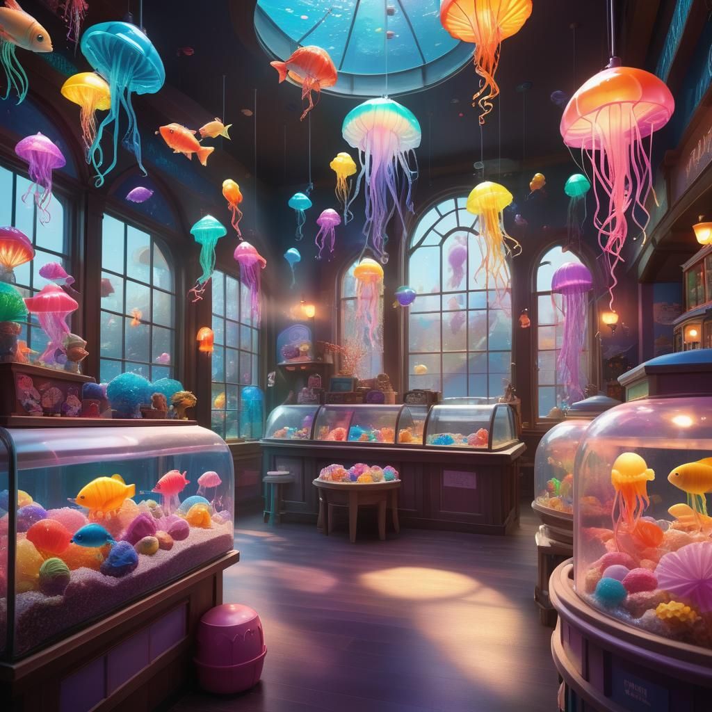 Whimsical Candy Store Inside a Children's Aquarium Museum in...