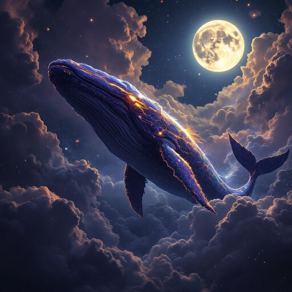Majestic Space Whale Soaring Under Moonlight