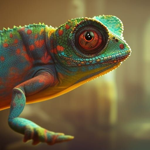 Vibrant Pet Chameleon in a Whimsical Bow