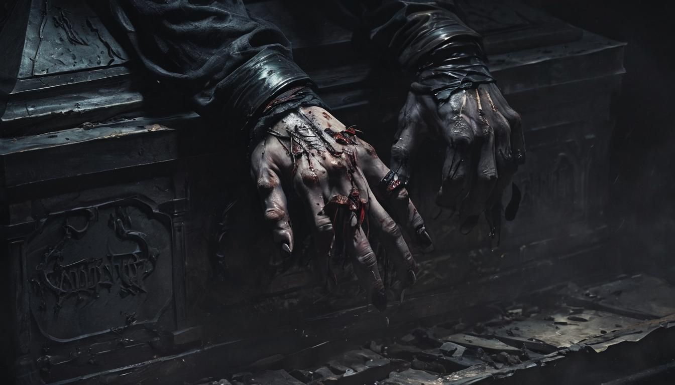 Gothic Vampire's Fist in a Coffin