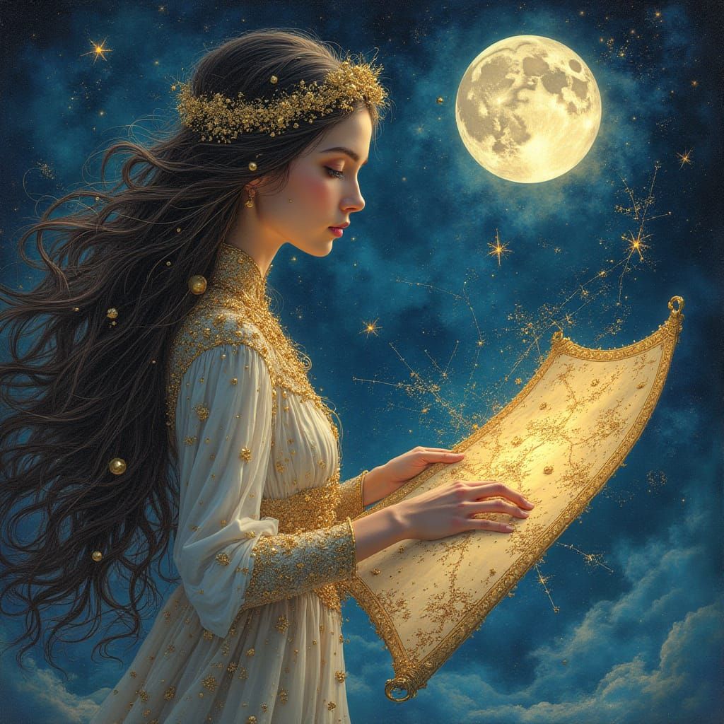 Ethereal Celestial Cartographer in Vibrant Cosmic Ocean Scen...