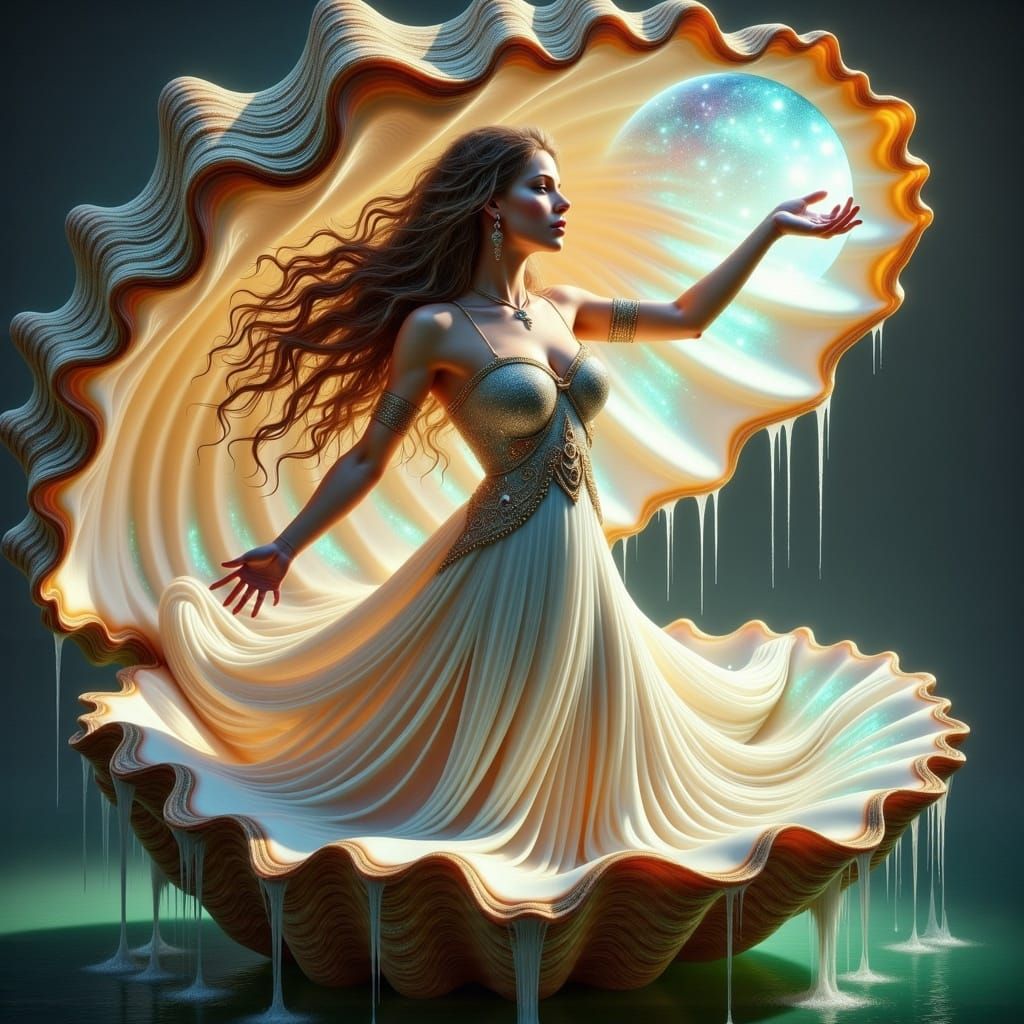 Ethereal Goddess of the Hunt Dances in Heavenly Seashell