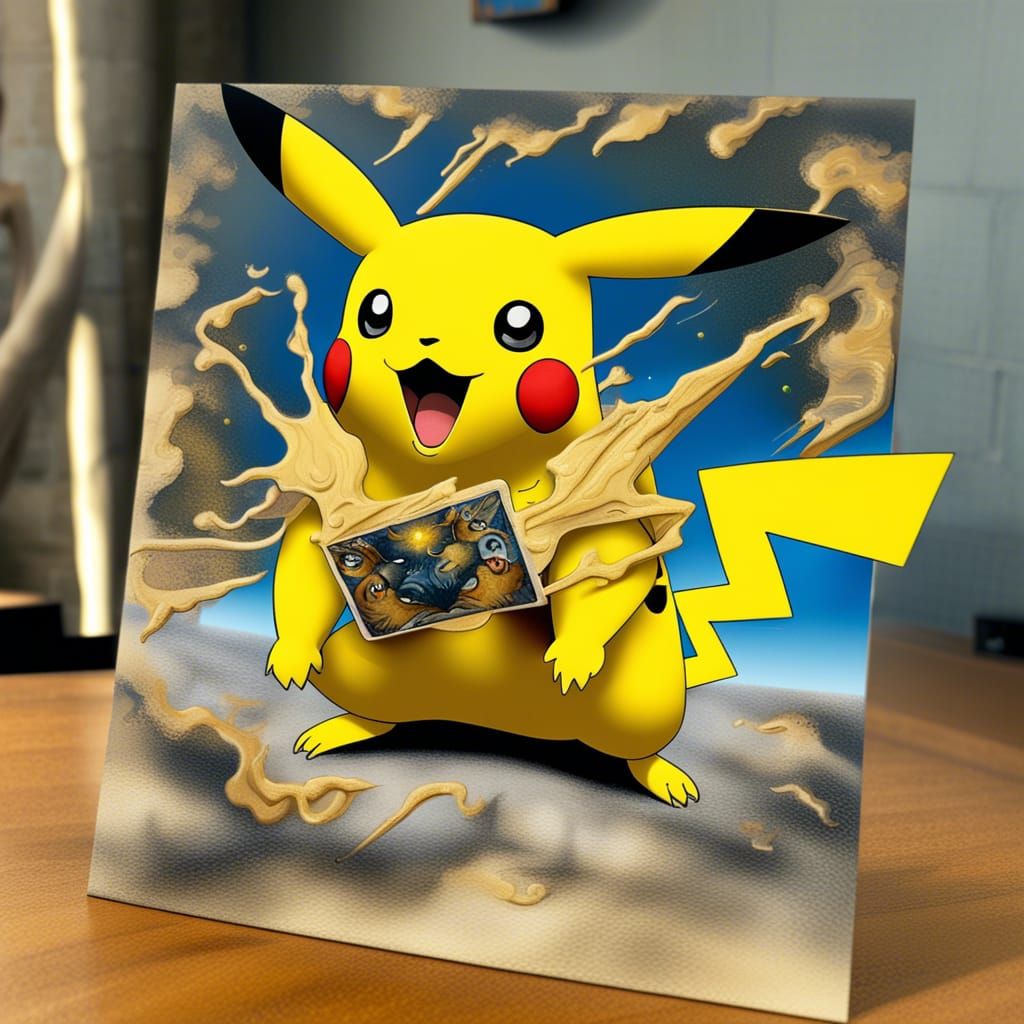 Pikachu and Ash in a Surreal, Melting Landscape