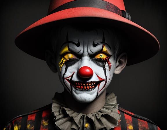 Creepy Clown Boy in Abandoned Carnival Horror Art