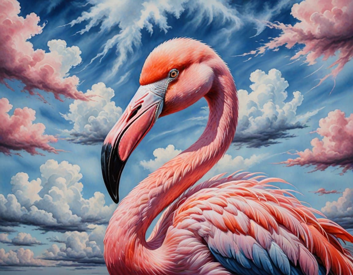 Vibrant Pink Flamingo Set Against a Soothing Blue Sky