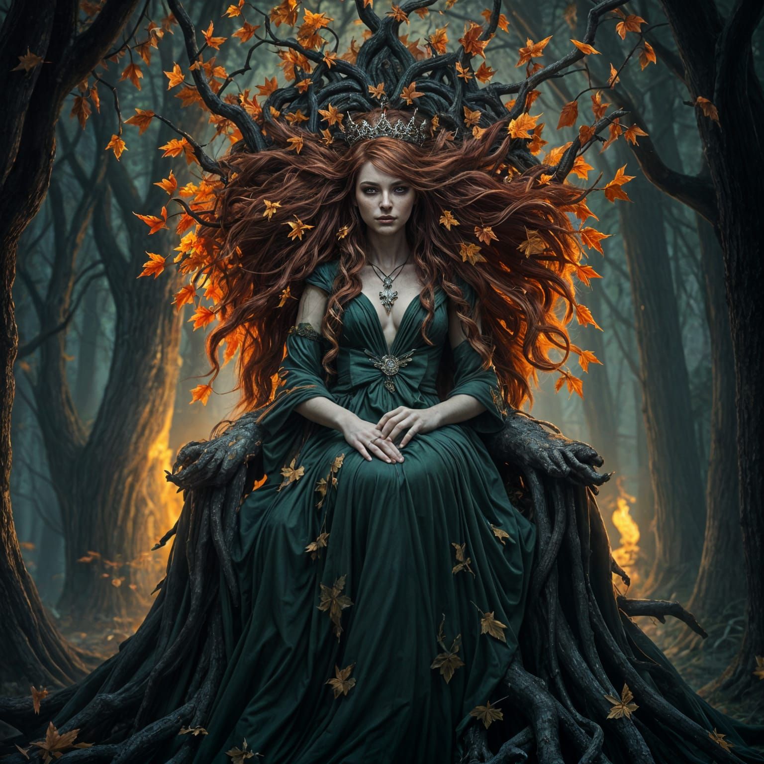 Regal Dryad Queen of Autumn Forest