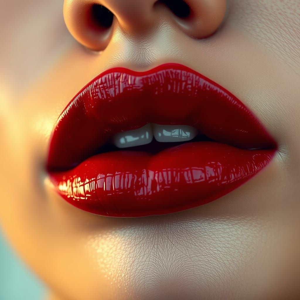 Vibrant Crimson Lips in Golden Light