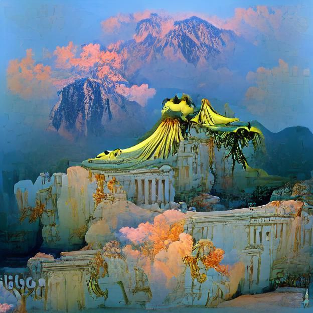 Mythic Architecture of Mount Olympus at Dawn