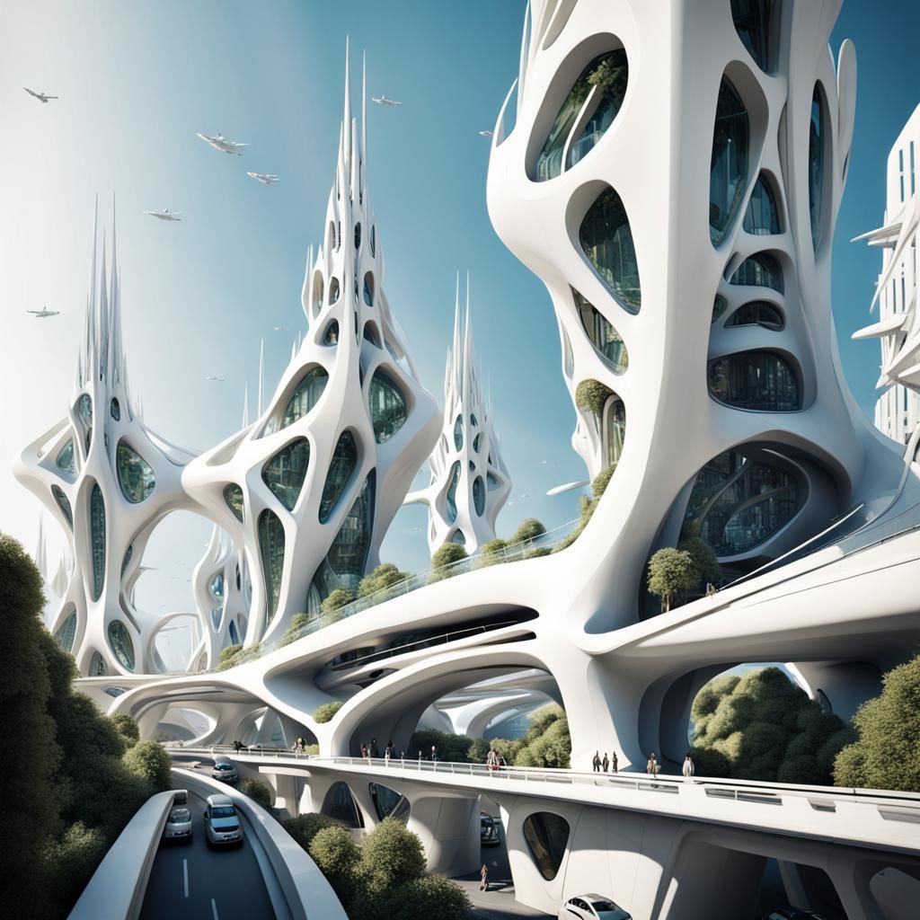 Elegant Futuristic City with Organic Architecture and Elevat...