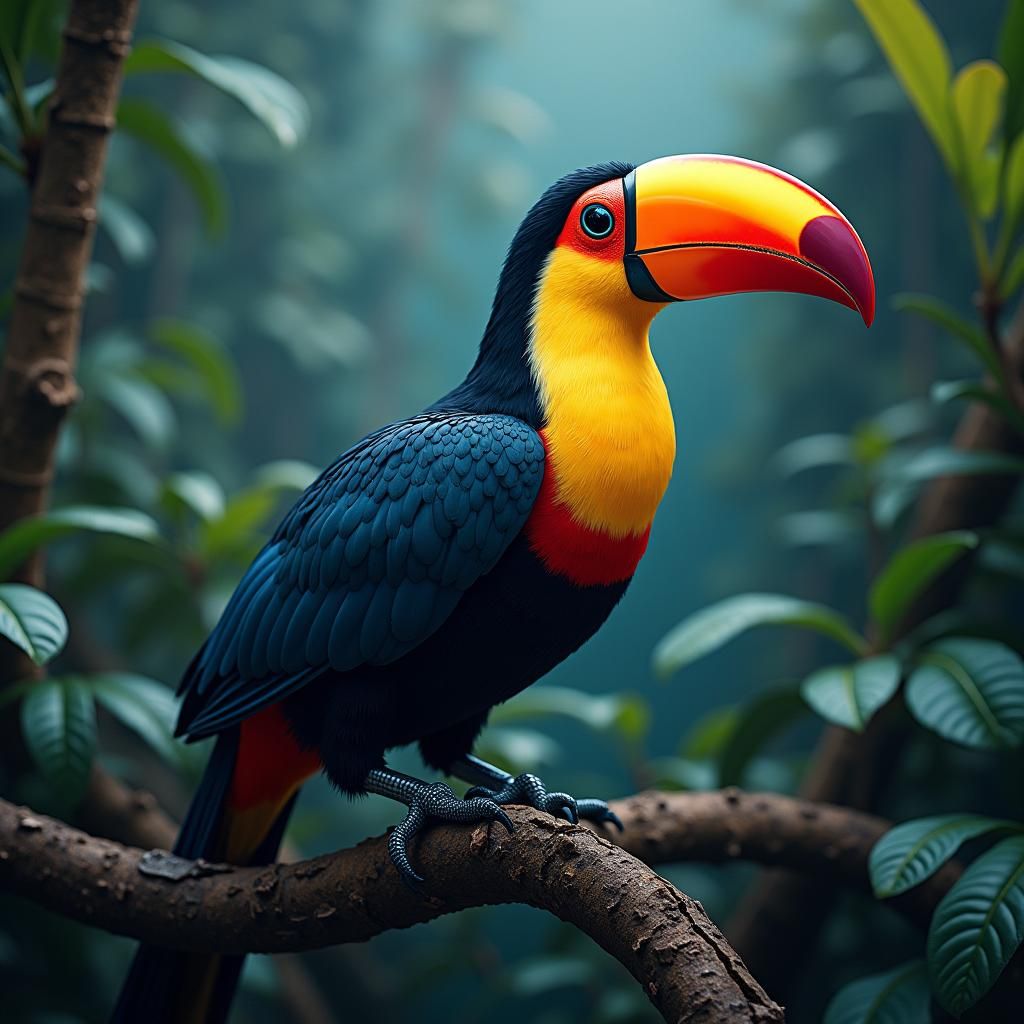 Vibrant Toco Toucan Amidst Exotic Foliage in Hyper-Realistic...