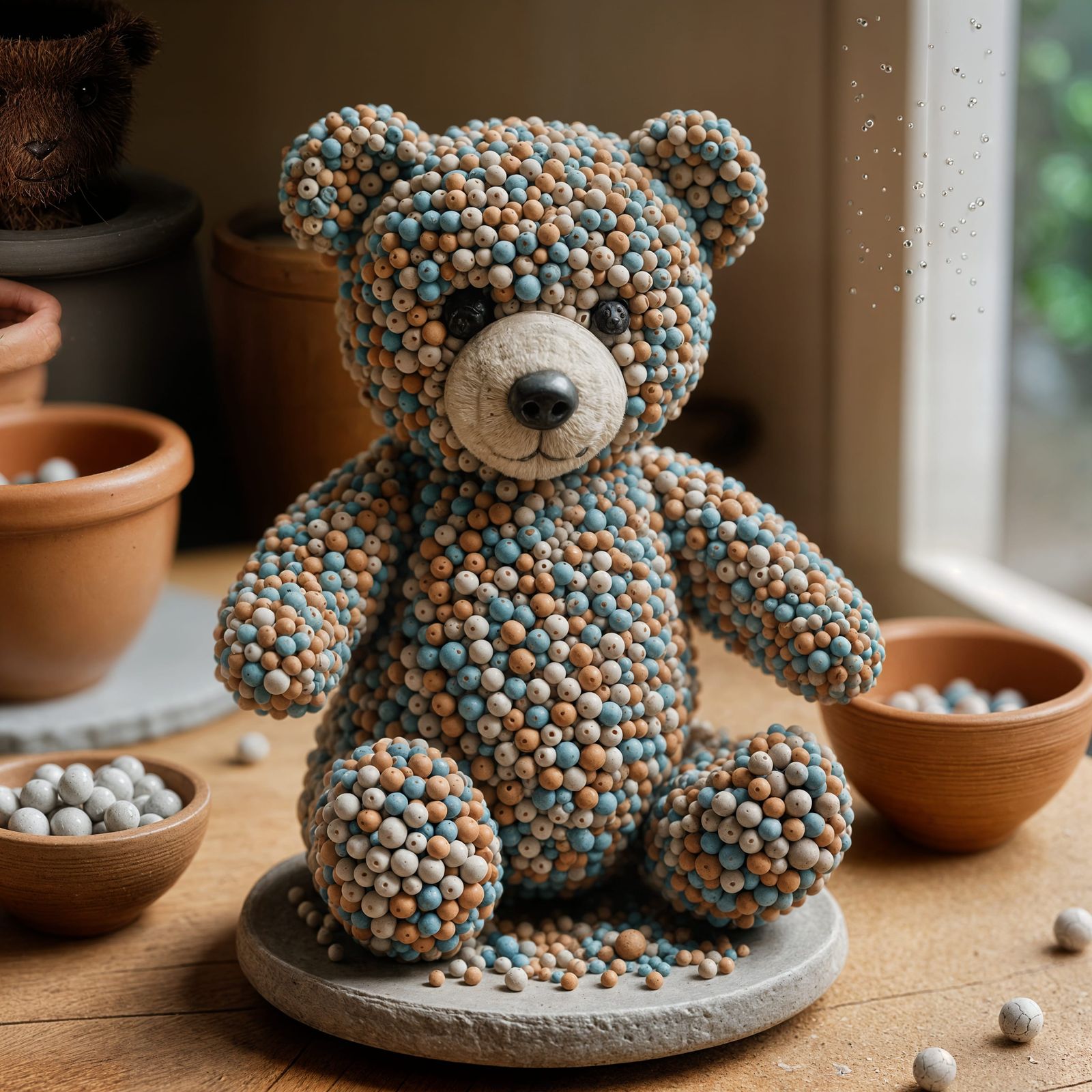 Clay Teddy Bear on Pottery Wheel